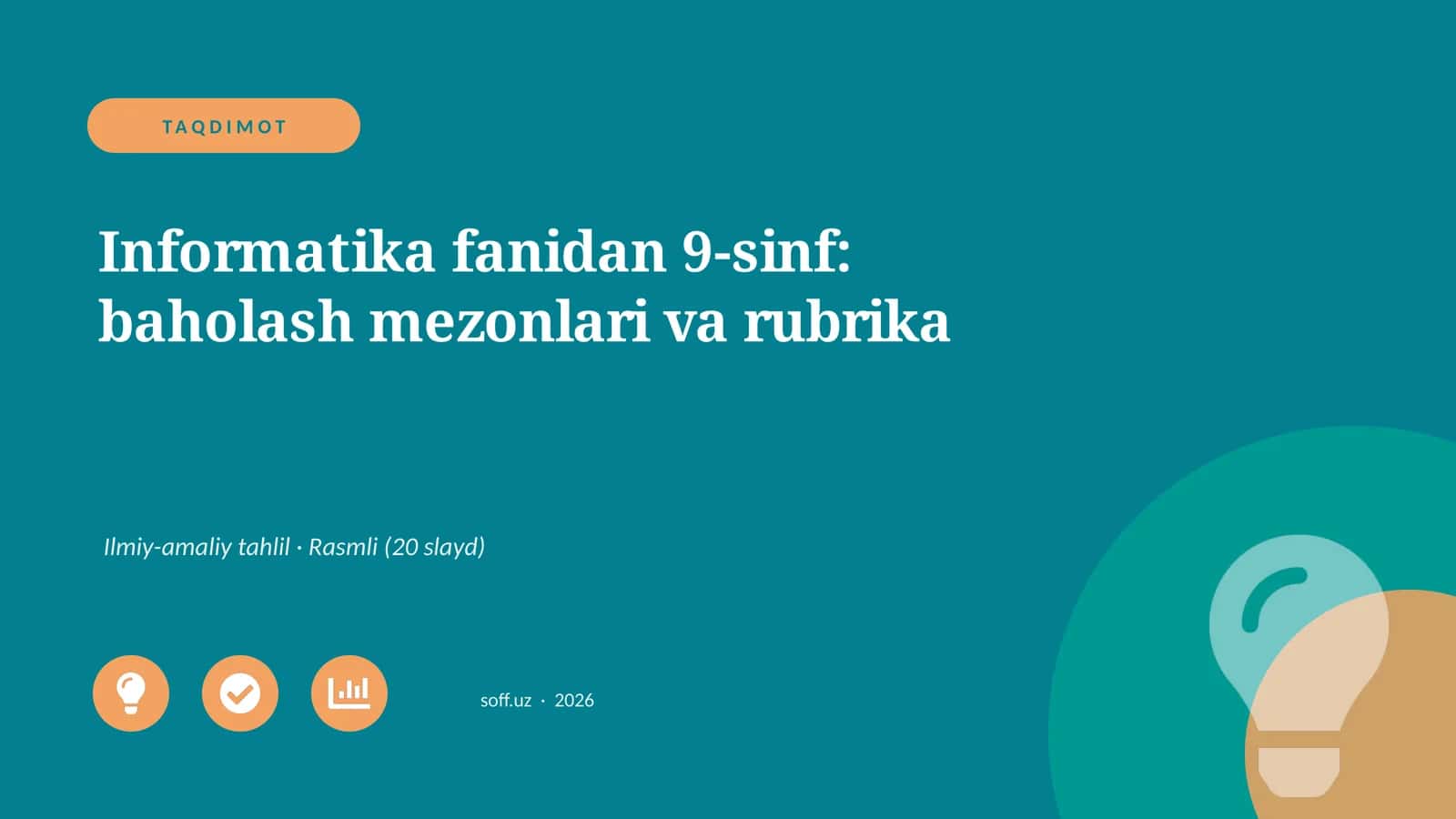 Informatika fanidan 9-sinf: baholash mezonlari va rubrika 1
