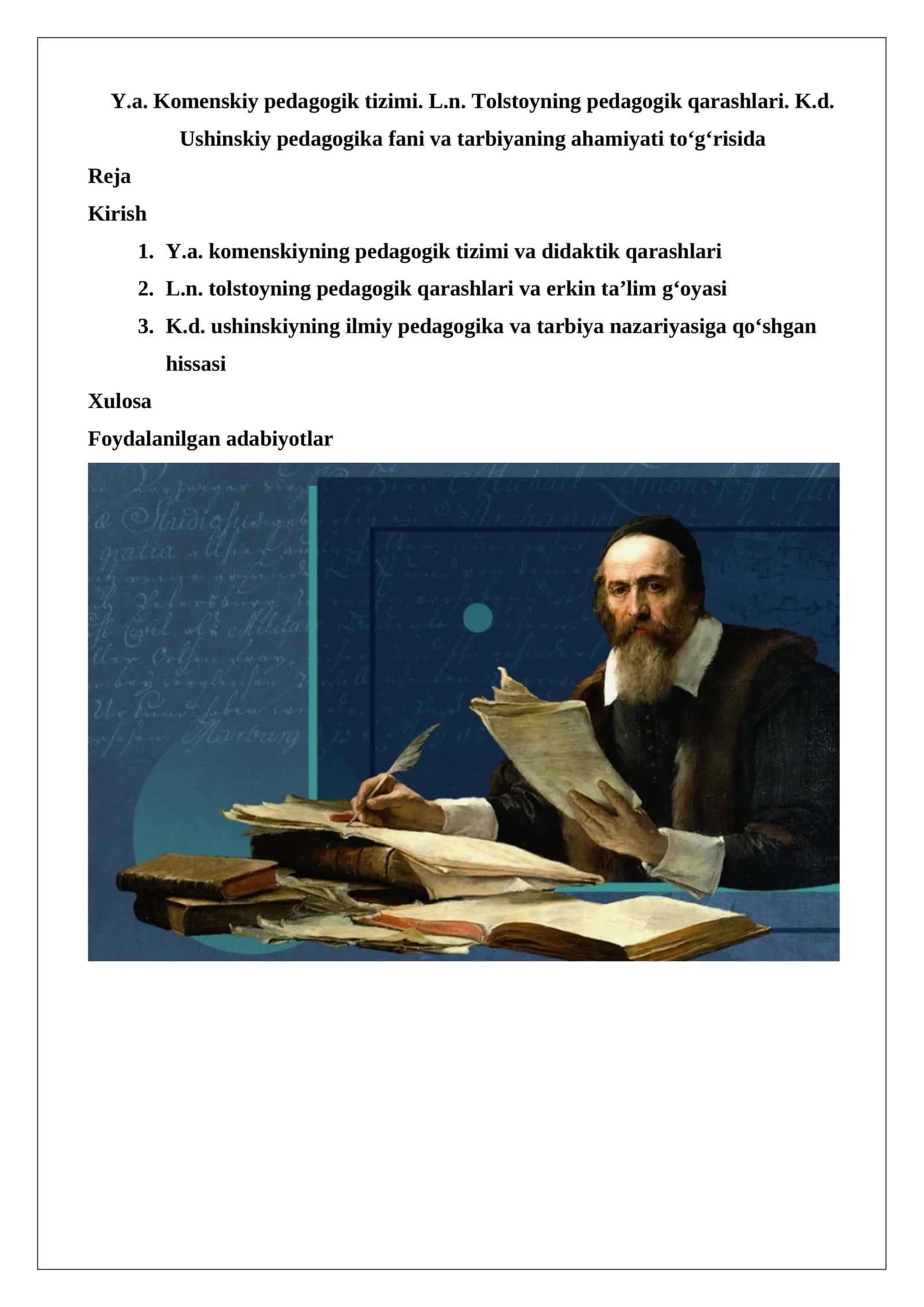 Y.a. Komenskiyning pedagogik tizimi va didaktik qarashlari 1