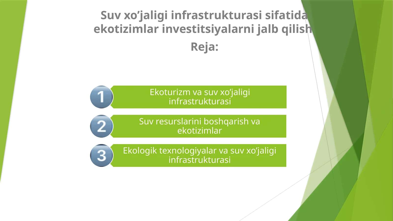Suv xo’jaligi infrastrukturasi sifatida ekotizimlar investitsiyalarni jalb qilish 1