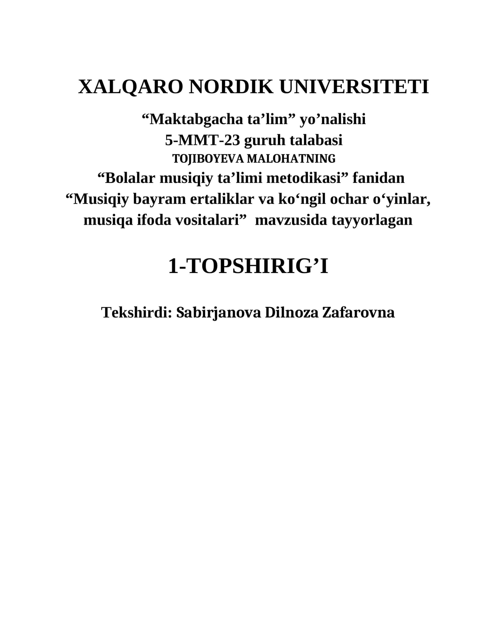 Bolalar musiqiy ta’limi metodikasi 1