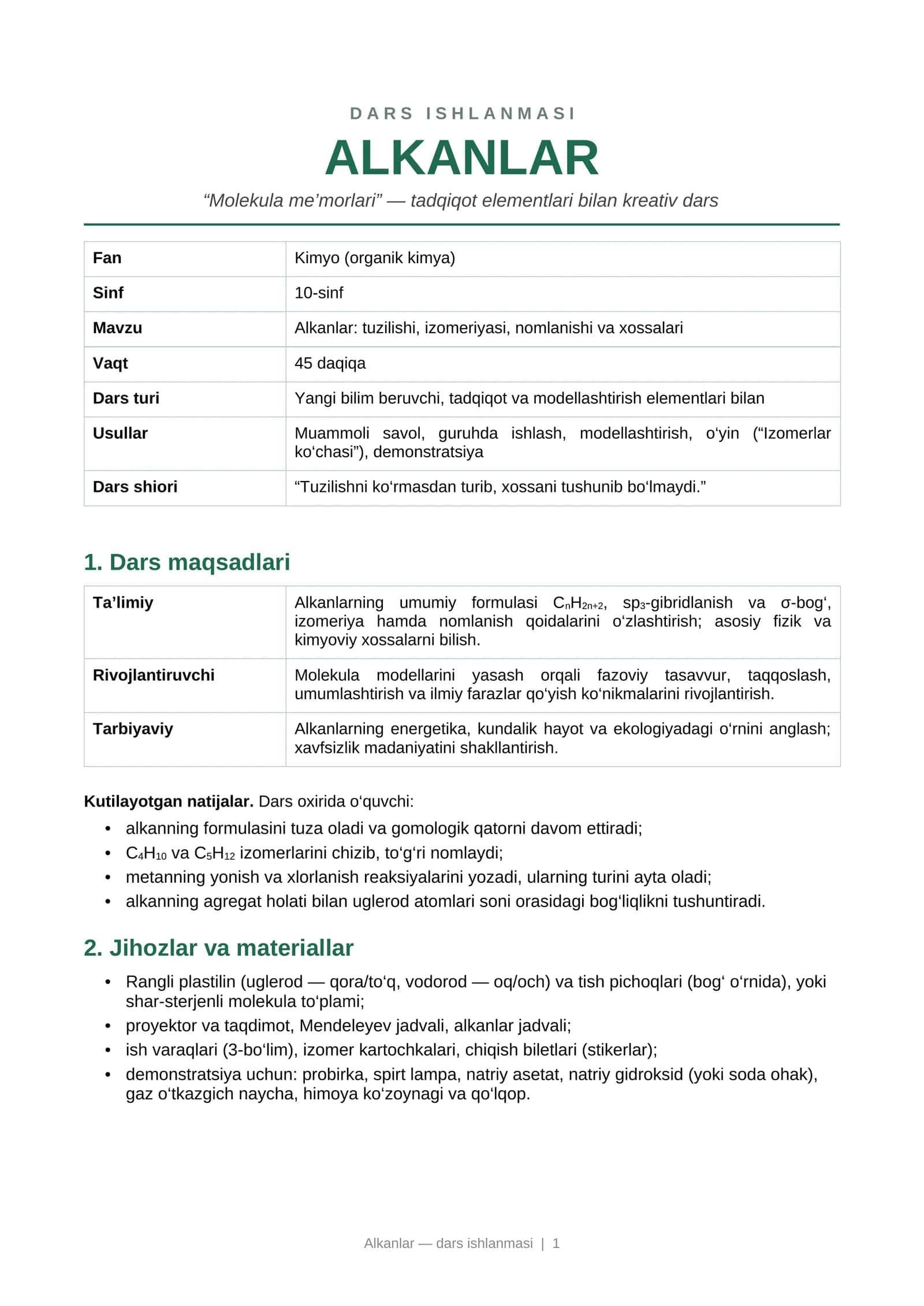 Alkanlar Dars Ishlanma 2026 1