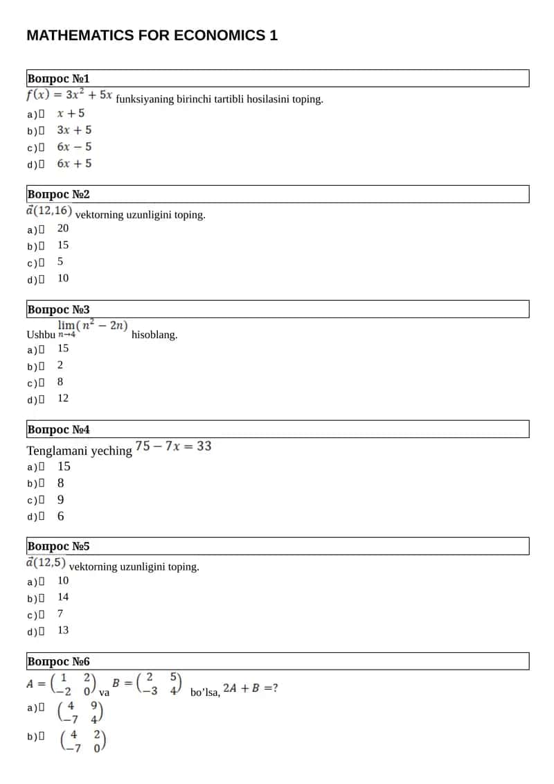 MATHEMATICS FOR ECONOMICS 1 1