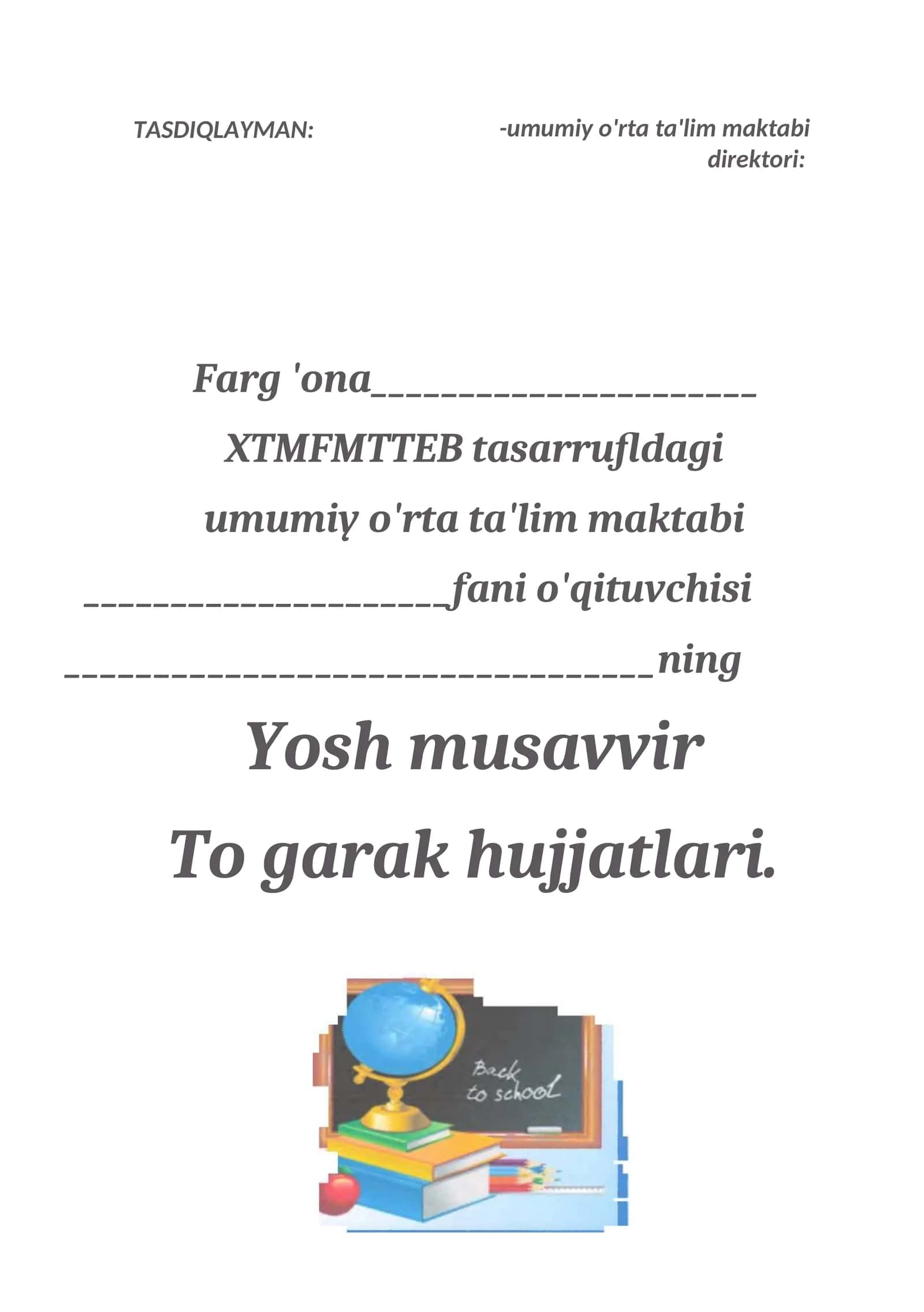 Tasviriy san'at yosh musavvir to'garak hujjatlari. Togarak ish reja va kanspekti 1