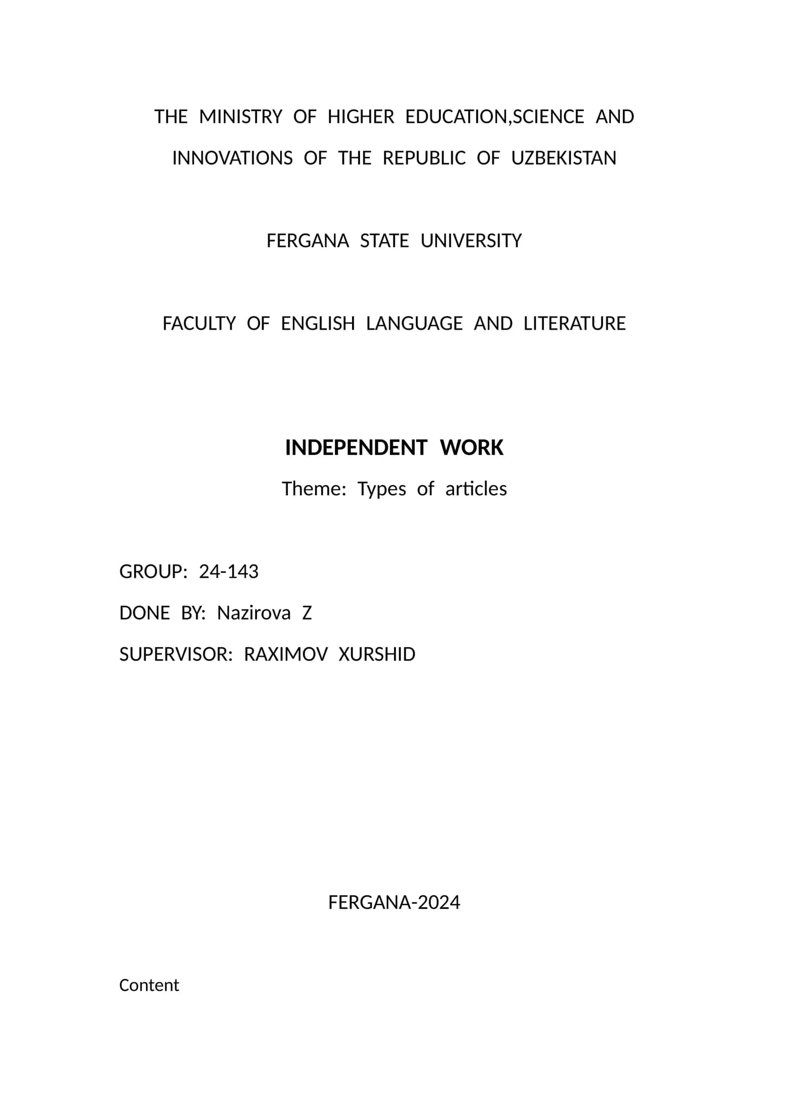 Amaliy ishlar: Types of Articles 1