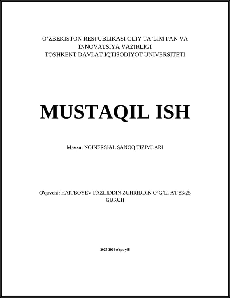 NOINERSIAL SANOQ TIZIMLARI 1