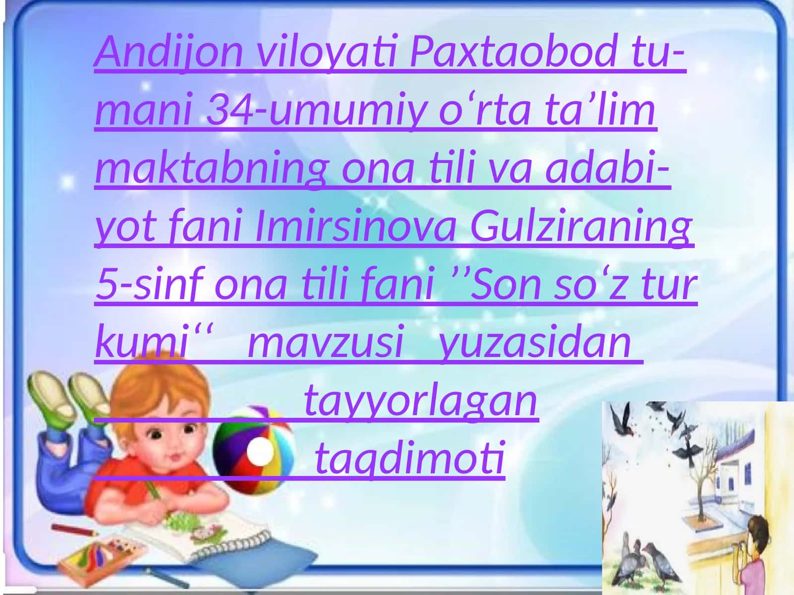 Mavzu: Imirsinova Gulzira 5-sinfonatilifani 'Son so'z turkumi' 1