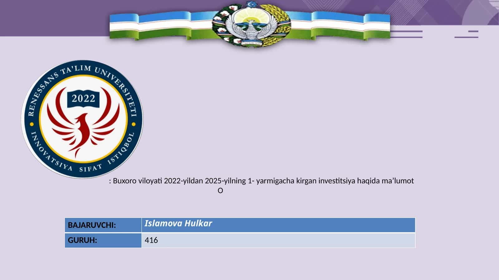 Investitsiya haqida maʼlumot 1