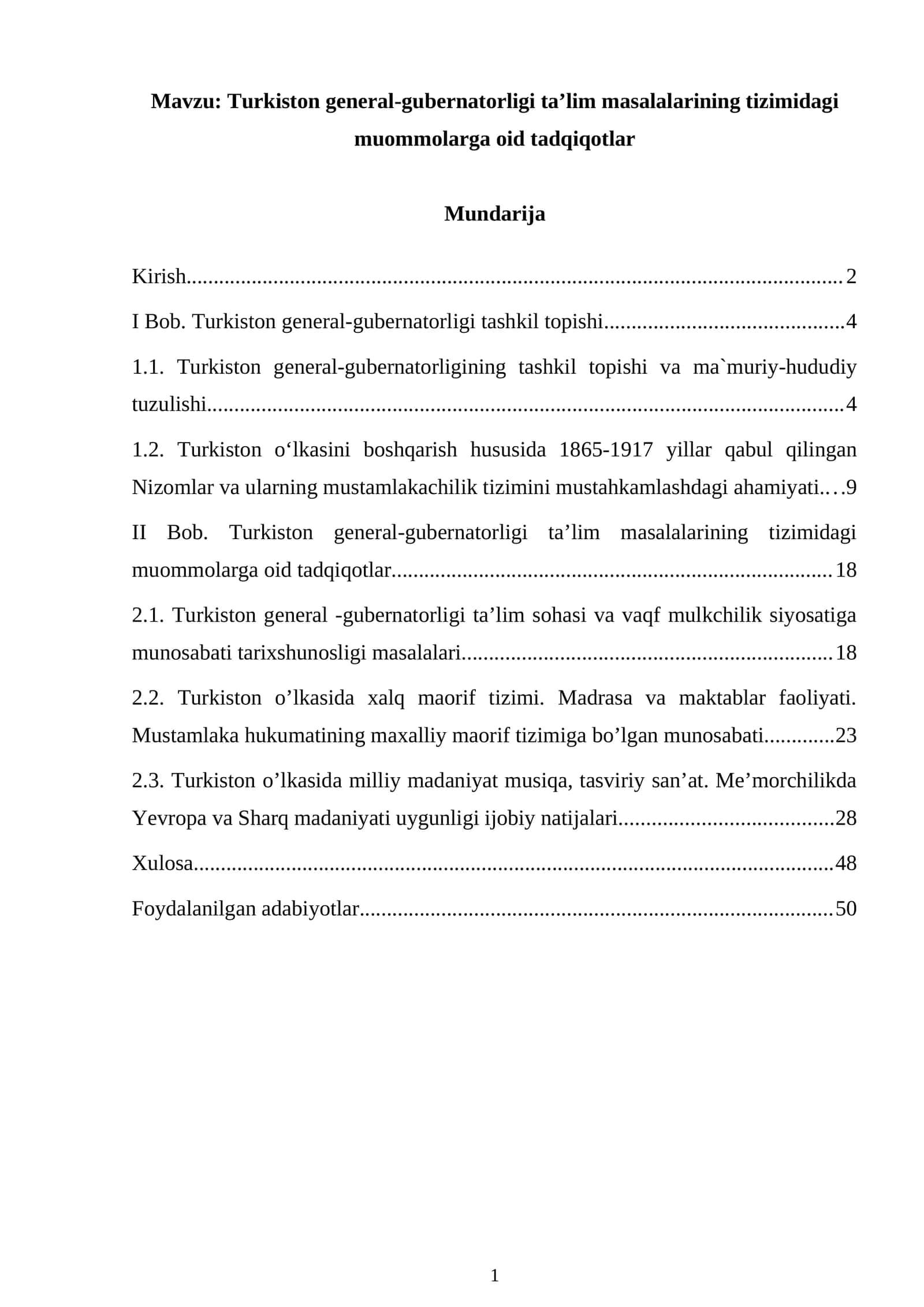 Turkiston general-gubernatorligi ta’lim masalalarining tizimidagi muommolarga oid tadqiqotlar 1