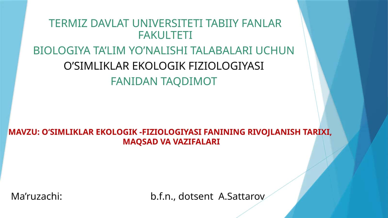 O'Simliklar Ekologik Fiziologiyasi 1