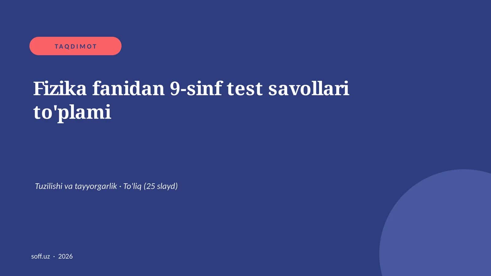 Fizika fanidan 9-sinf test savollari to'plami 1
