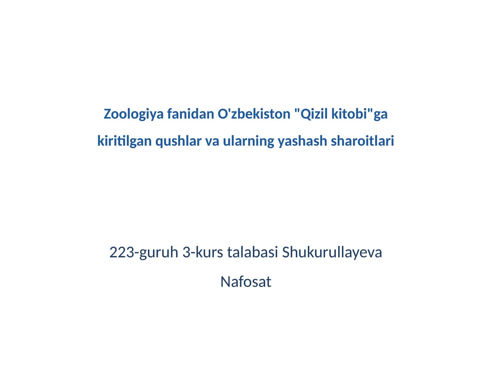 O'zbekiston "Qizil kitobi"ga kiritilgan qushlar va ularning yashash sharoitlari 1