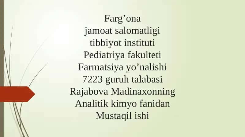 Rajabova Madinaxonning Analitik kimyo fanidan mustaqil ishi 1