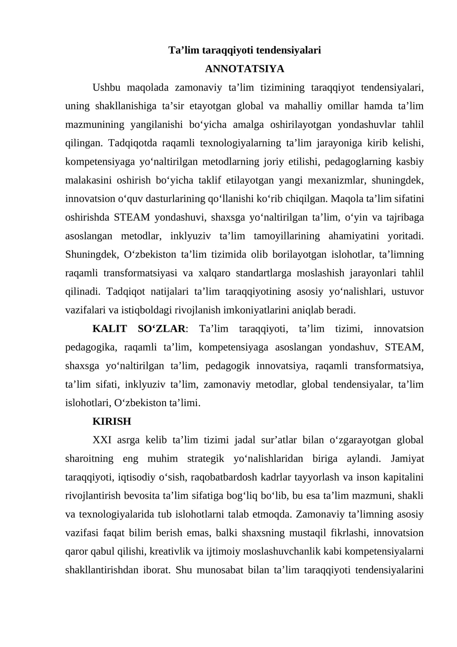 Ta’lim taraqqiyoti tendensiyalari 1