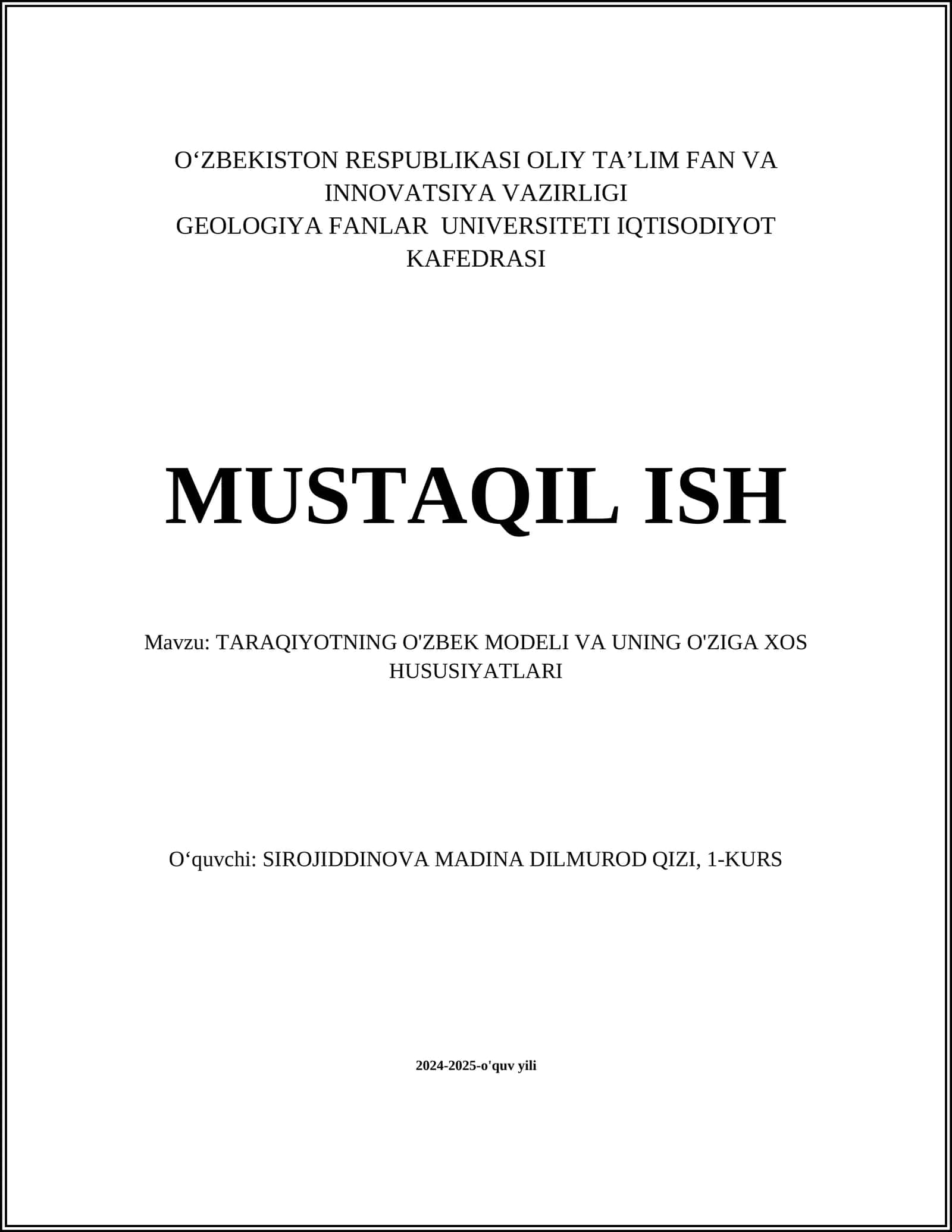TARAQIYOTNING O'ZBEK MODELI VA UNING O'ZIGA XOS HUSUSIYATLARI 1