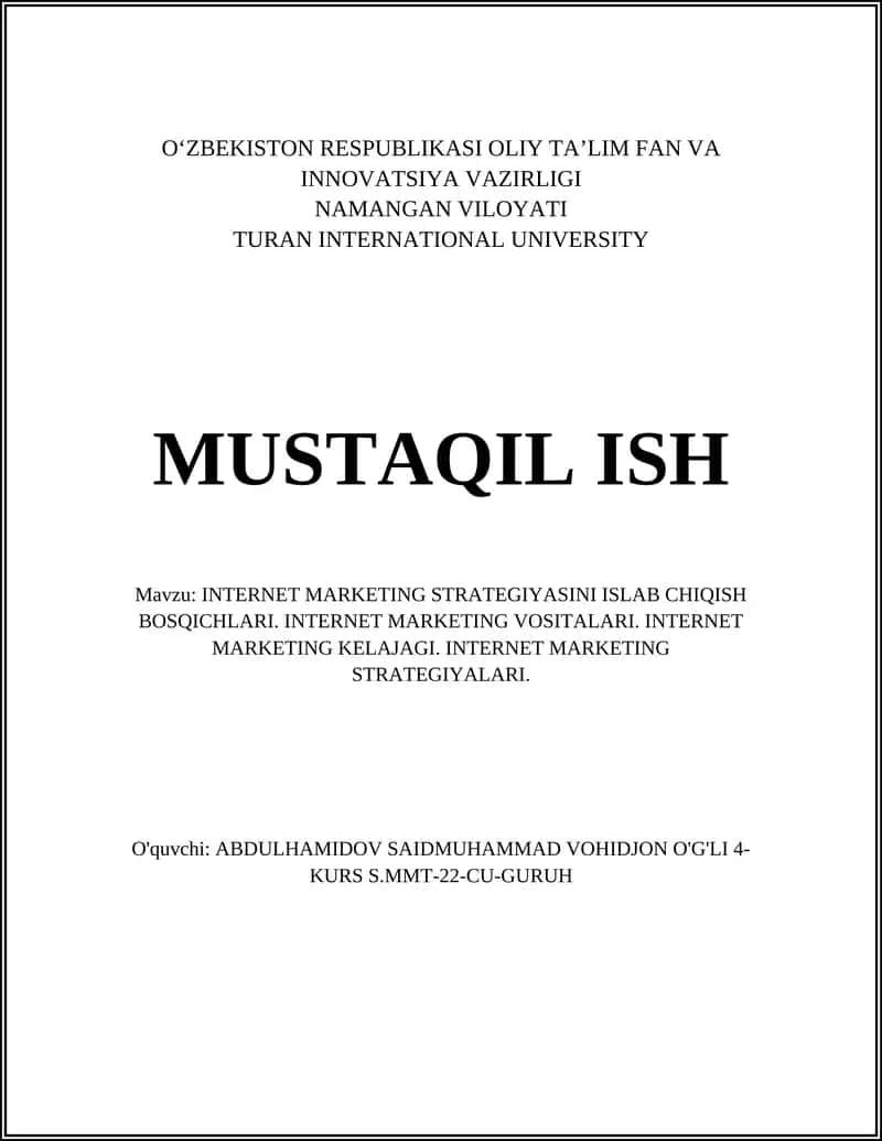INTERNET MARKETING STRATEGIYASINI ISLAB CHIQISH BOSQICHLARI 1