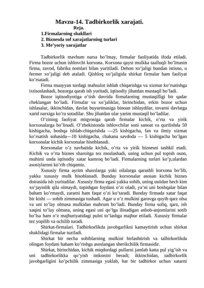 Tadbirkorlik xarajati 1