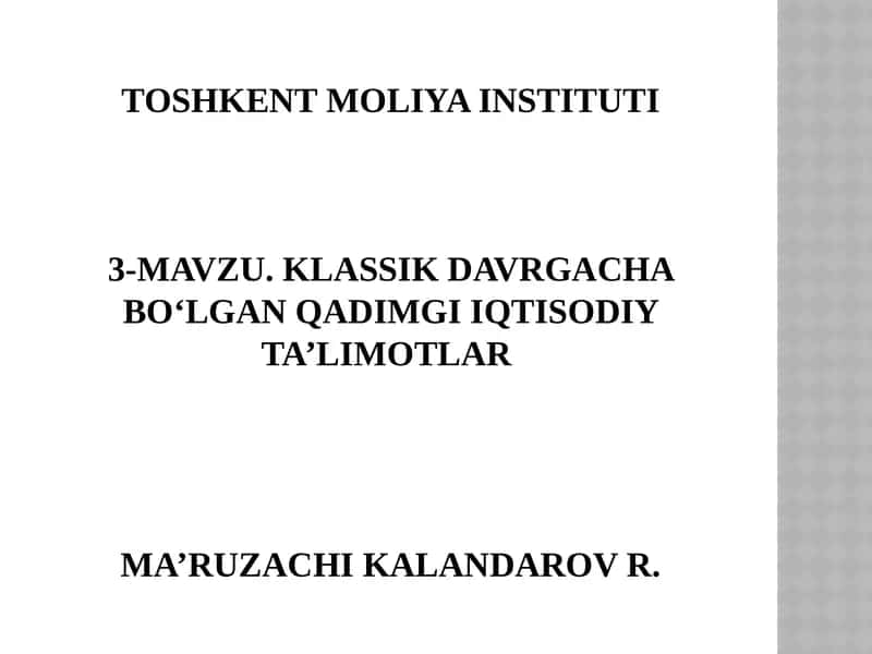 Qadimgi Iqtisodiy Ta'limotlar 1