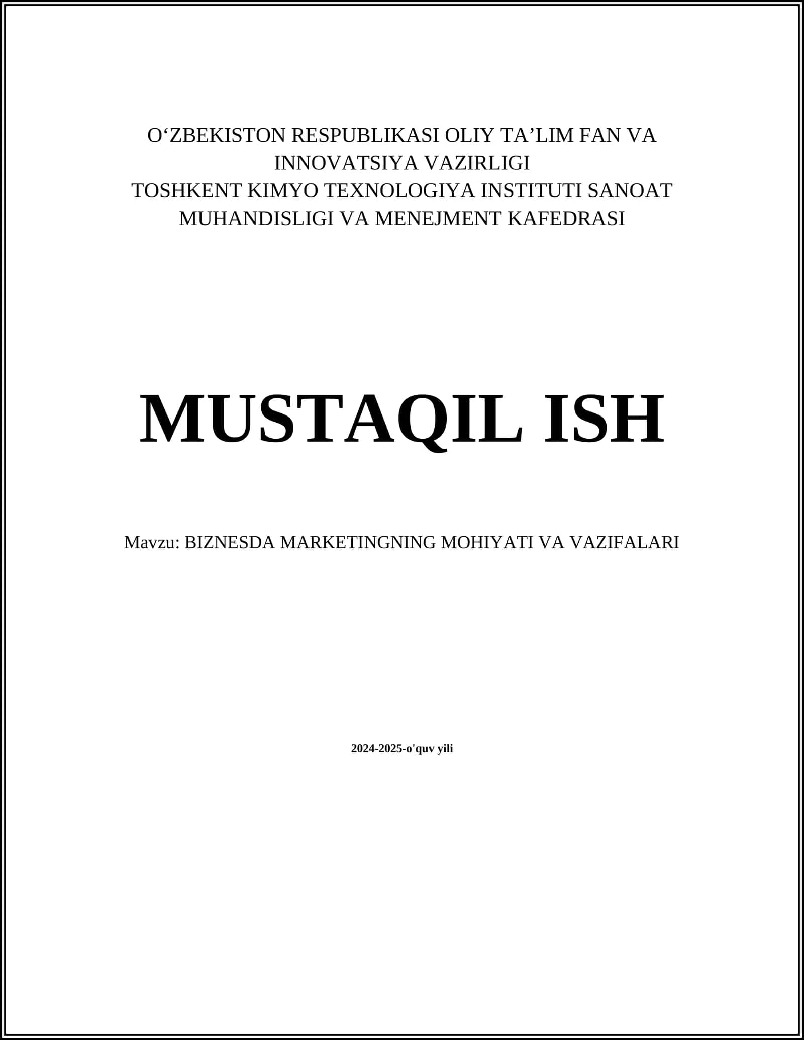 BIZNESDA MARKETINGNING MOHIYATI VA VAZIFALARI 1