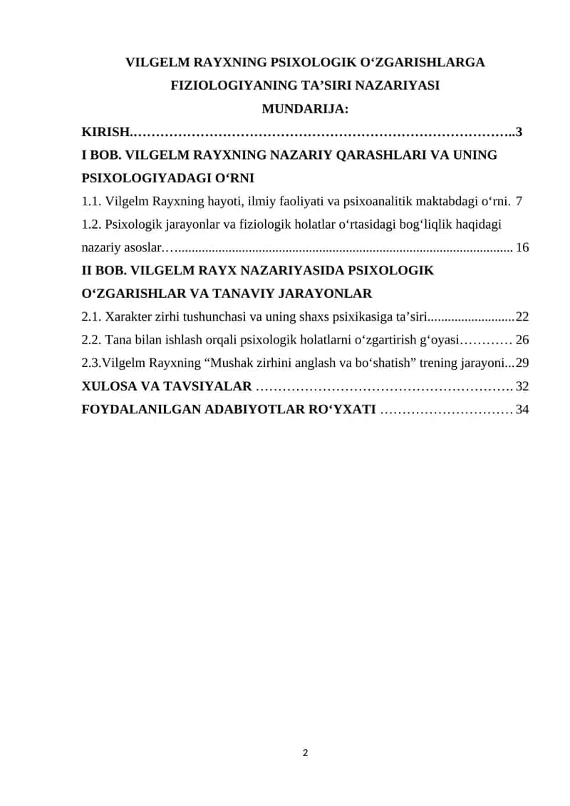 VILGELM RAYXNING PSIXOLOGIK O‘ZGARISHLARGA FIZIOLOGIYANING TA’SIRI NAZARIYASI 1