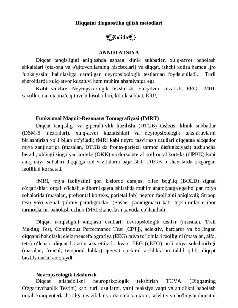 Diqqatni diagnostika qilish metodlari 1