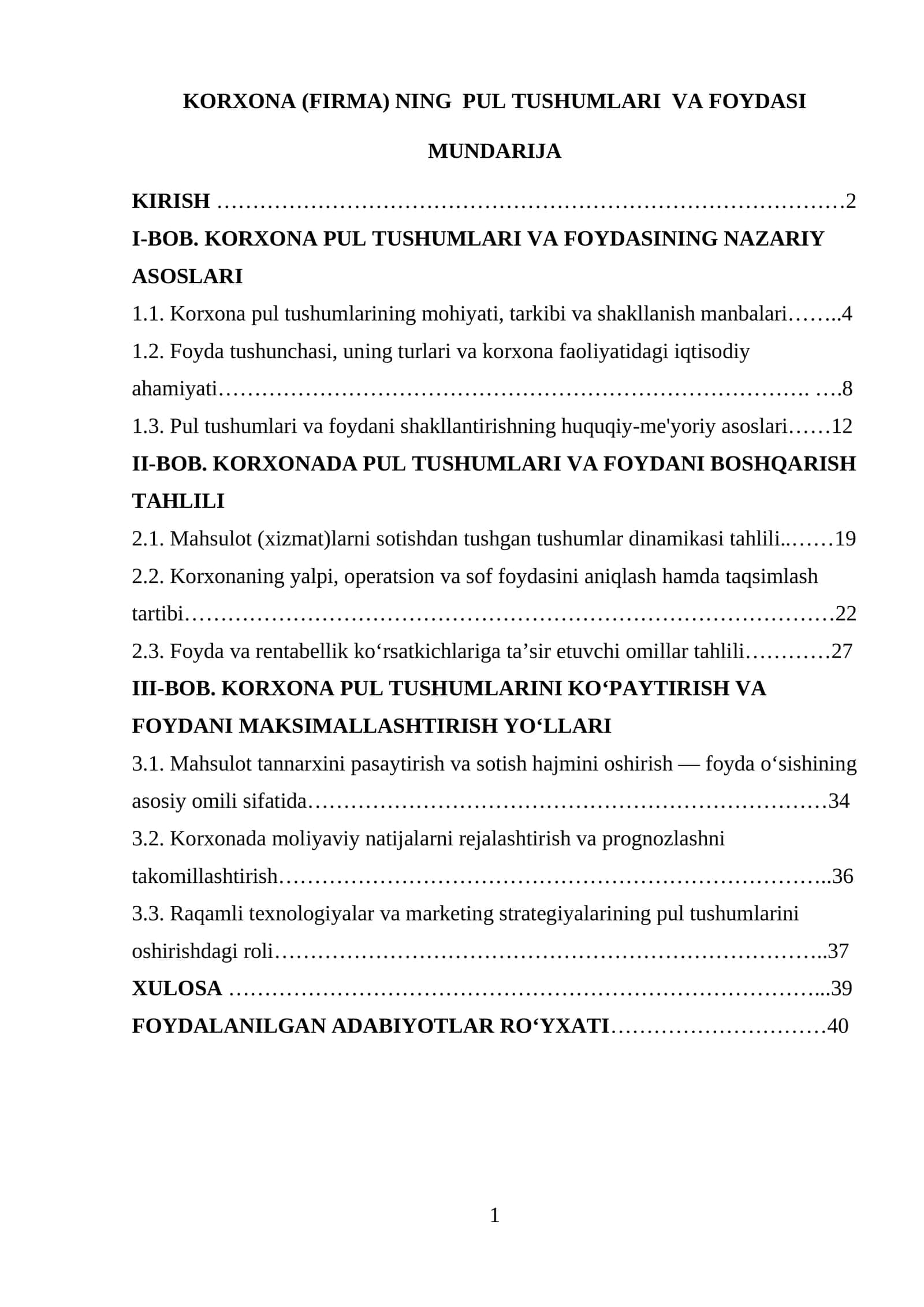 KORXONA (FIRMA) NING PUL TUSHUMLARI VA FOYDASI 1