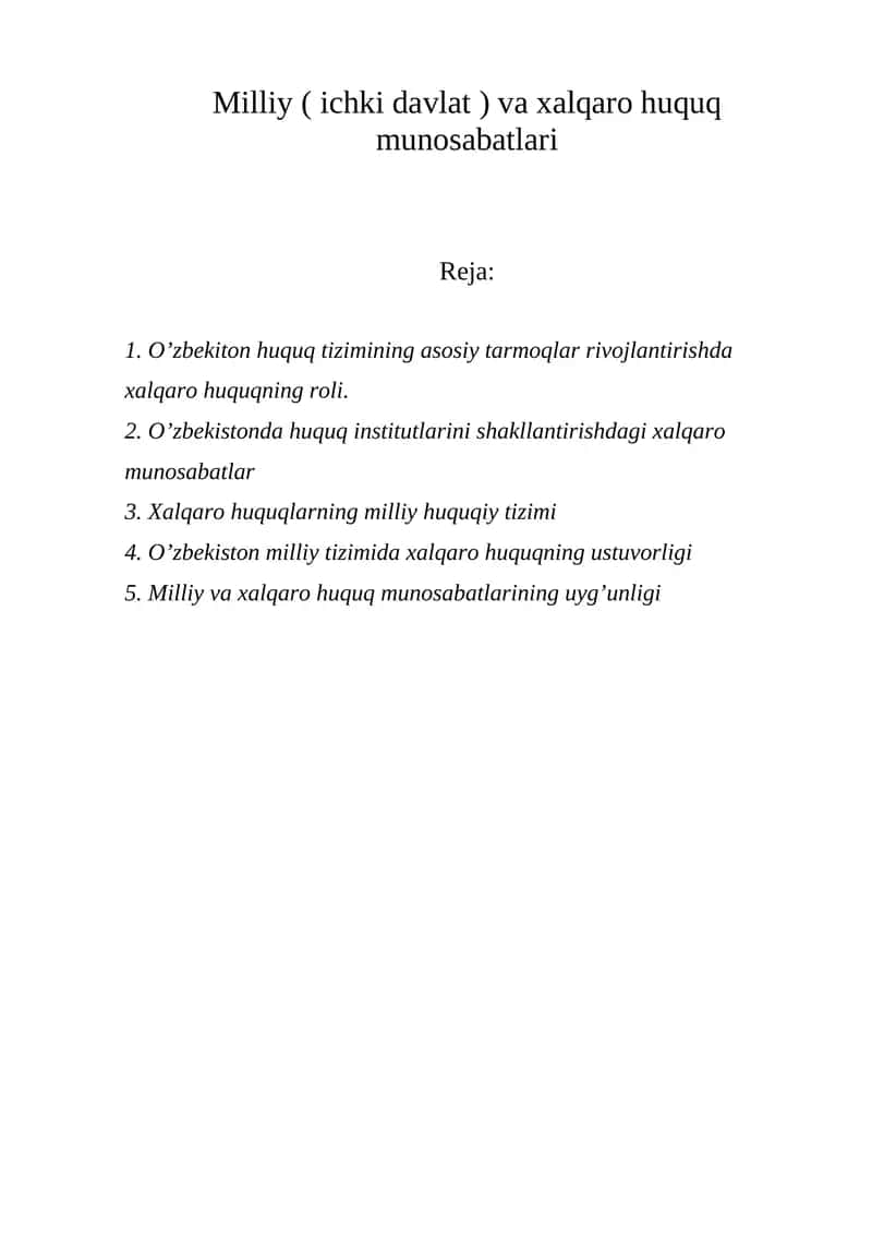 Milliy ( ichki davlat ) va xalqaro huquq munosabatlari 1