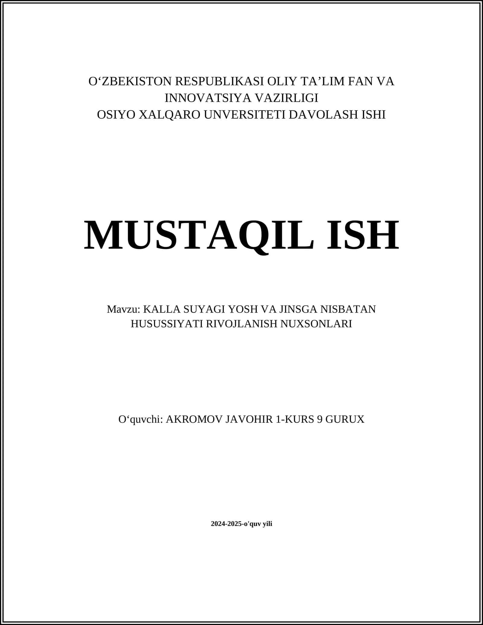KALLA SUYAGI YOSH VA JINSGA NISBATAN HUSUSSIYATI RIVOJLANISH NUXSONLARI 1