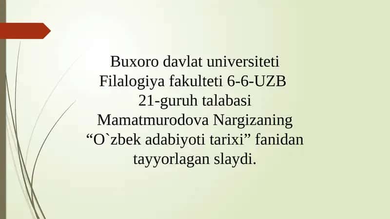 “O`zbek adabiyoti tarixi” fanidan slayd 1