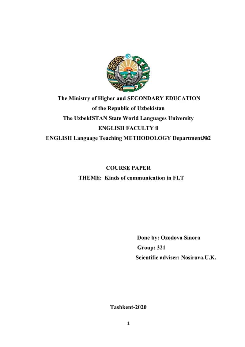 COURSE PAPER Kinds of communication in FLT 1