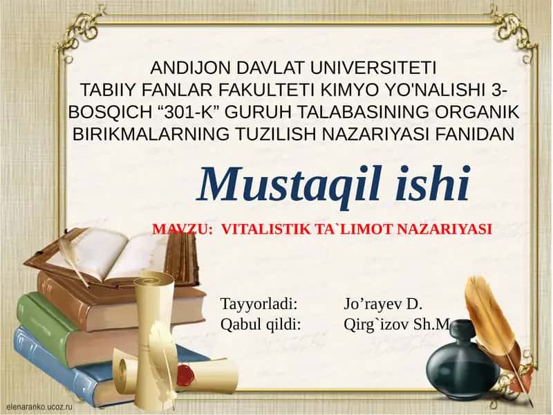 VITALISTIK TA`LIMOT NAZARIYASI 1