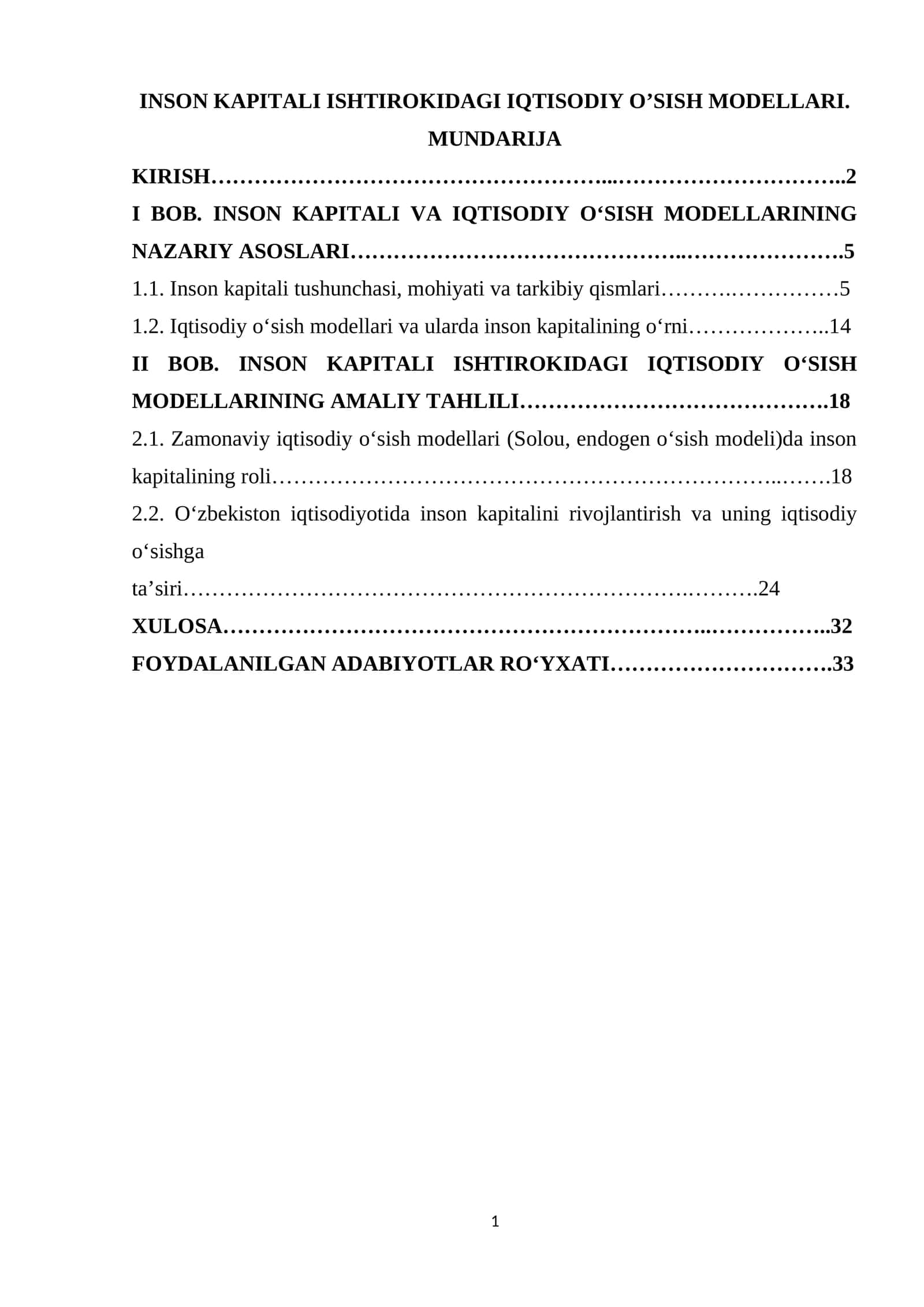 INSON KAPITALI ISHTIROKIDAGI IQTISODIY O’SISH MODELLARI 1