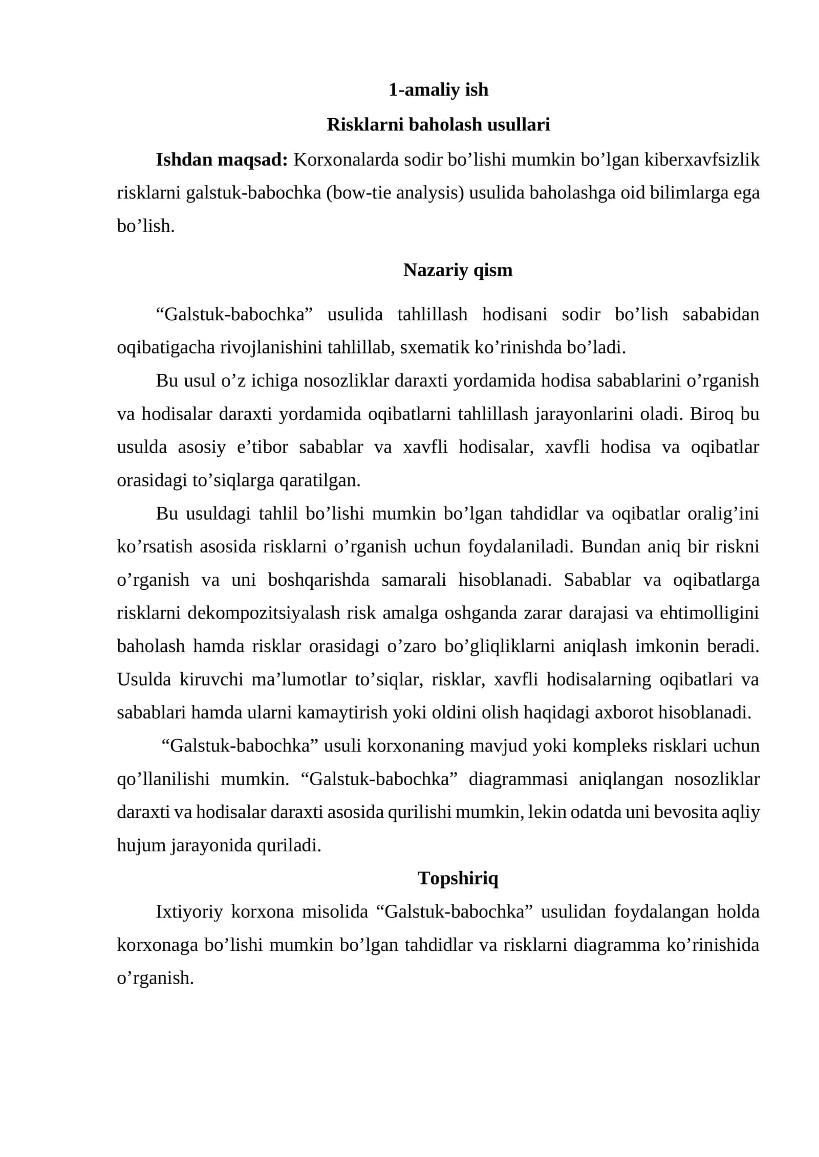 Risklarni baholash usullari 1