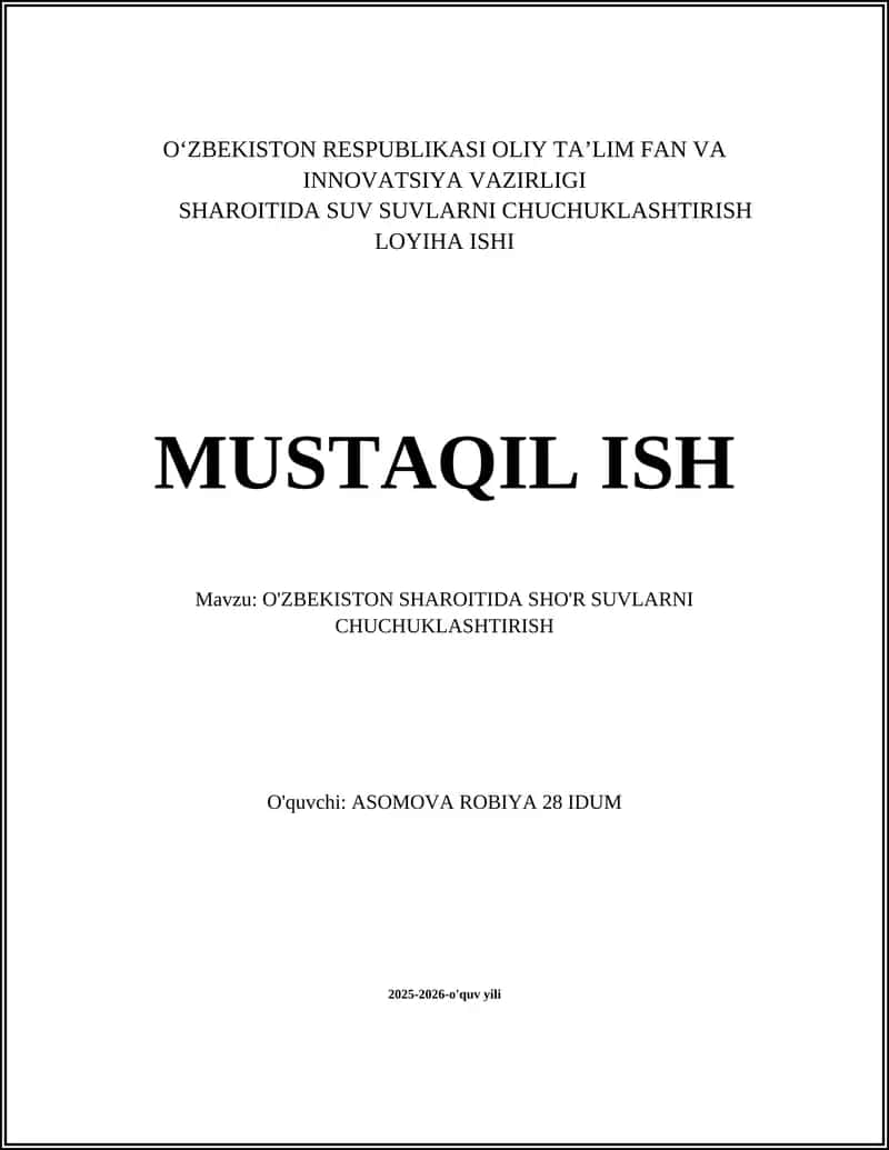 SHAROITIDA SUV SUVLARNI CHUCHUKLASHTIRISH LOYIHA ISHI 1