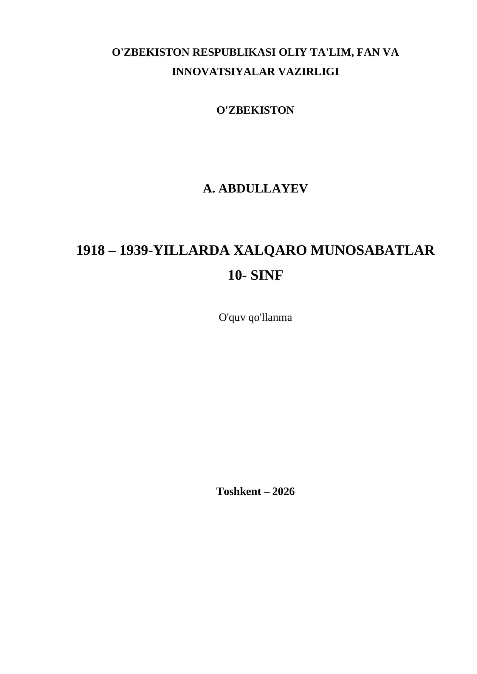 1918 – 1939-YILLARDA XALQARO MUNOSABATLAR 10- SINF 1