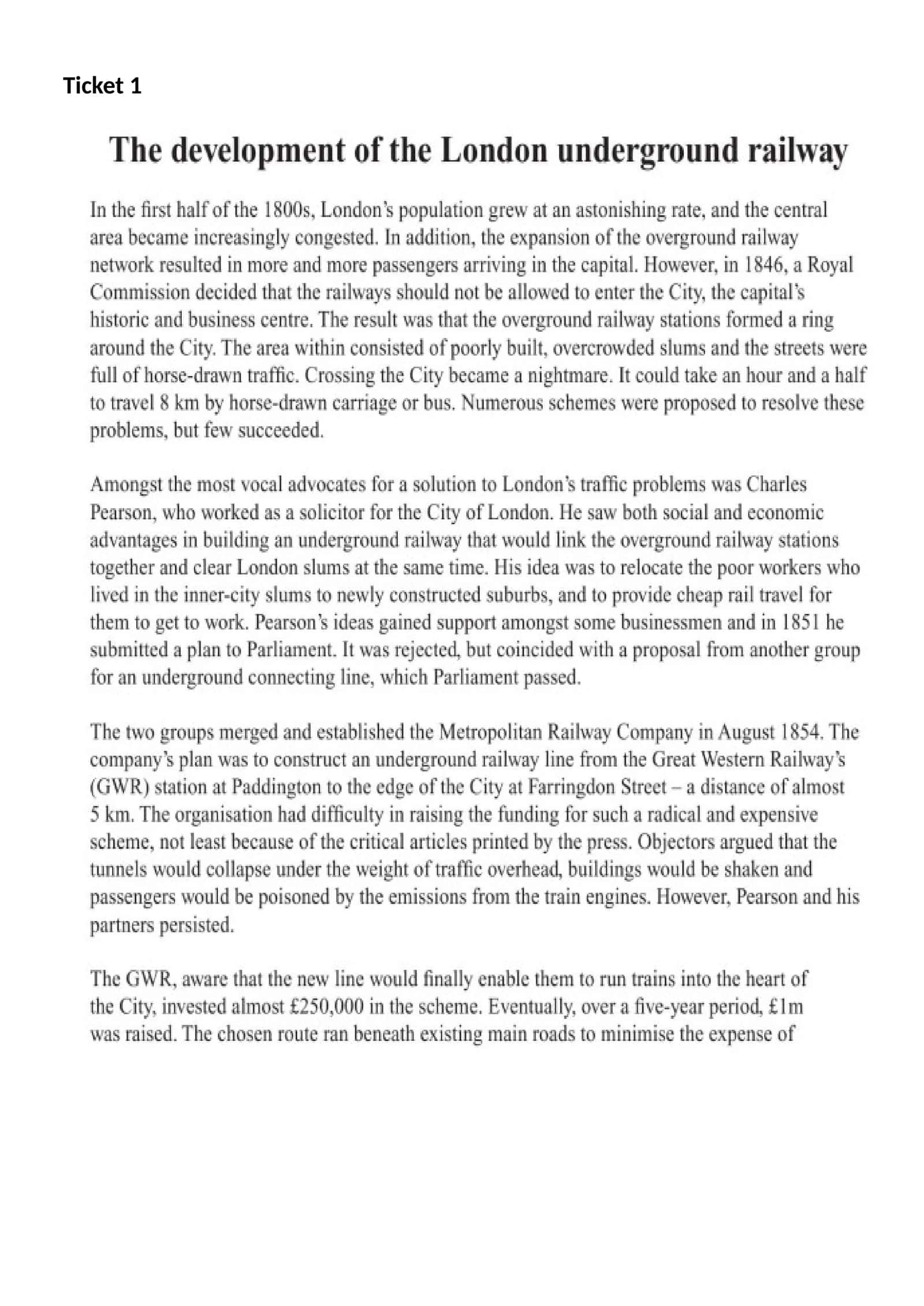 Tickets and Reading Passage 1