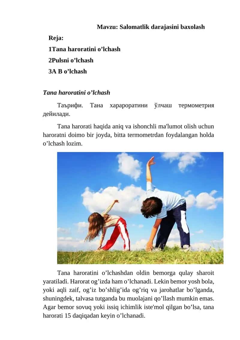 Salomatlik darajasini baxolash 1