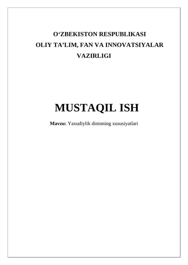 Yaxudiylik dininning xususiyatlari 1