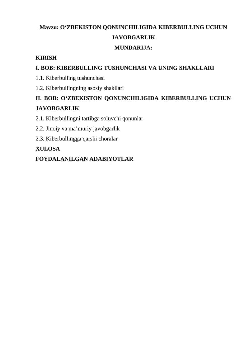 OʻZBEKISTON QONUNCHILIGIDA KIBERBULLING UCHUN JAVOBGARLIK 1