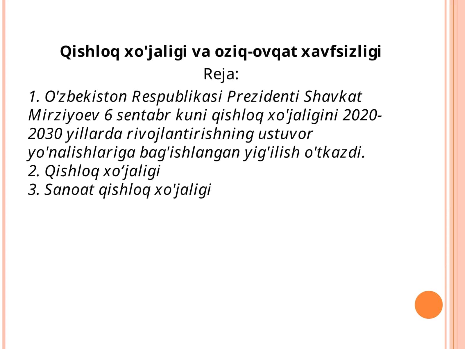 Qishloq xo'jaligi va oziq-ovqat xavfsizligi 1