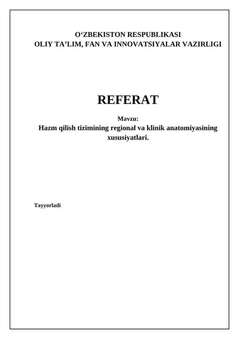 Hazm qilish tizimi anatomiyasi