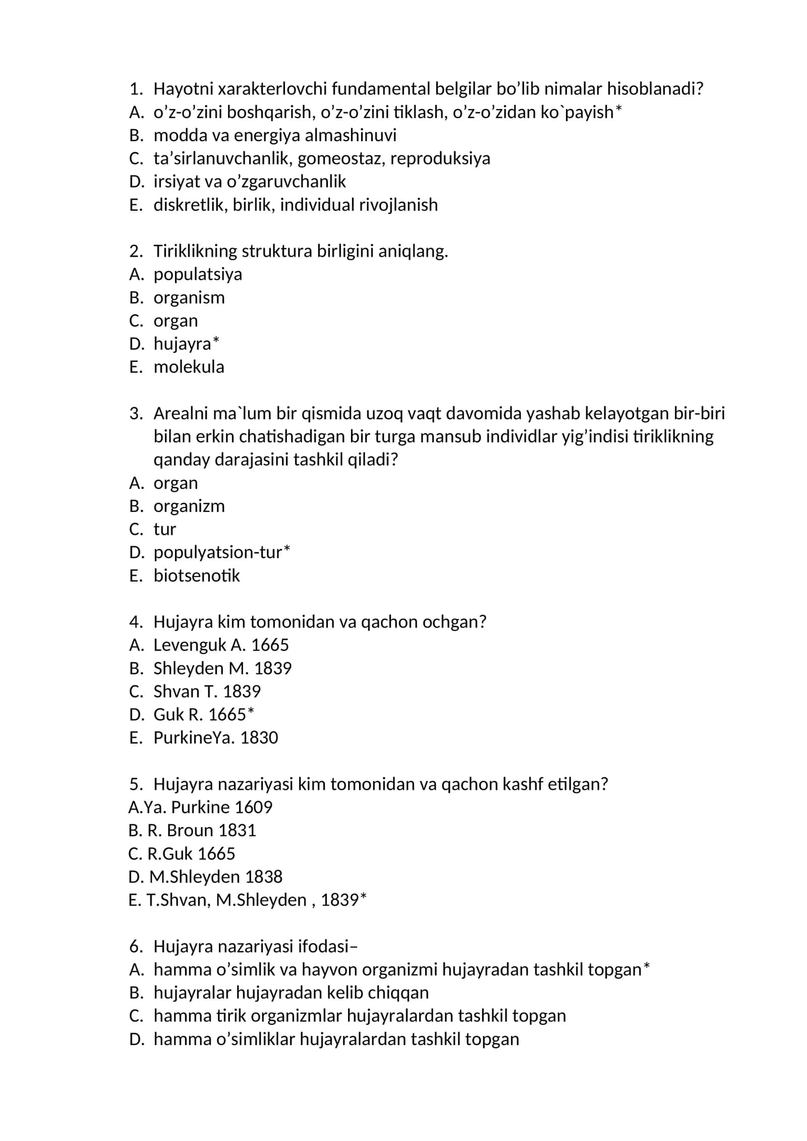Tiriklikning struktura birligini aniqlang 1