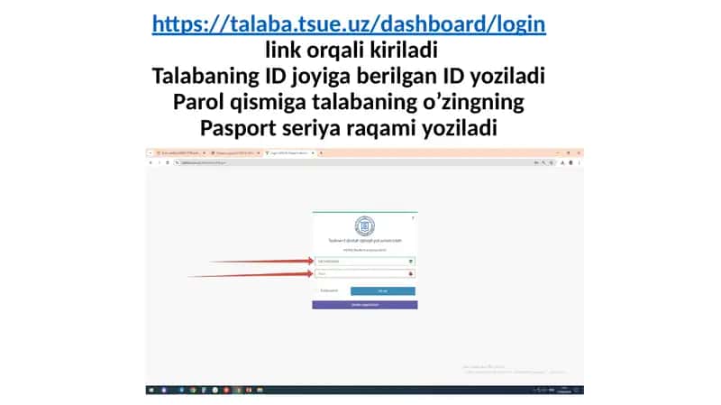 - Teglar: ID, Parol, Pasport seriya raqami, aktivlashtirish, O'rgartirish, talaba ma'lumoti, talaba hujjati 1