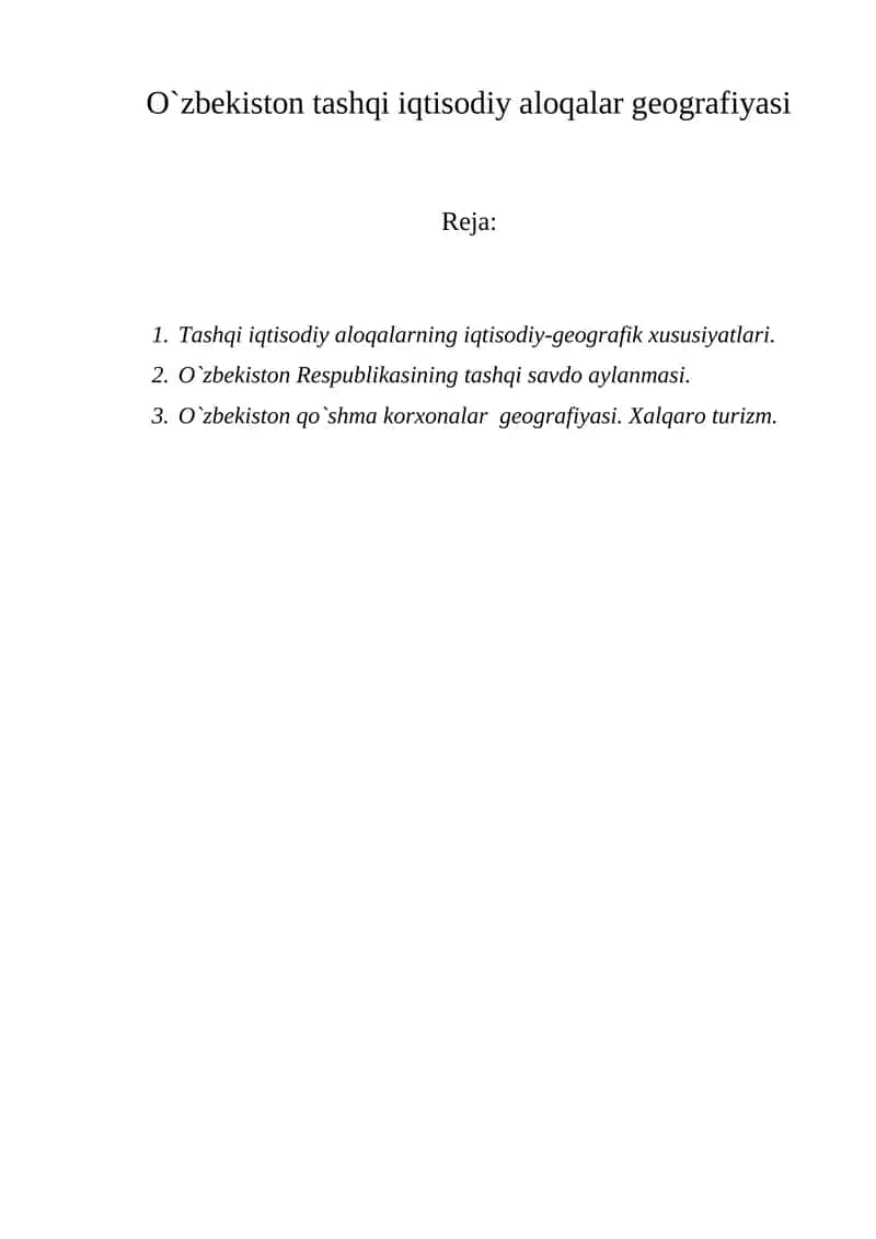 O`zbekiston tashqi iqtisodiy aloqalar geografiyasi 1