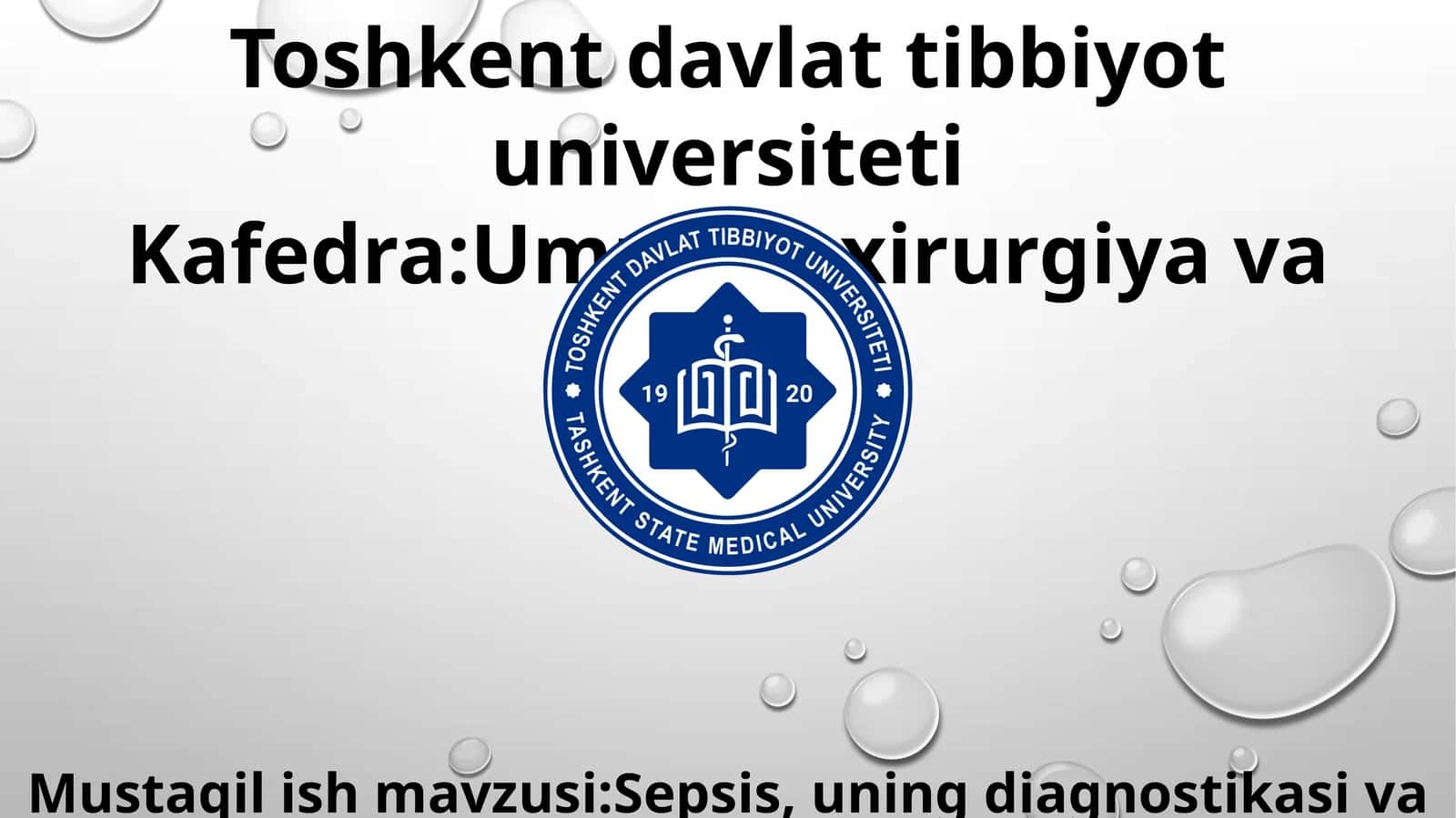 Sepsis, uning diagnostikasi va davolash 1