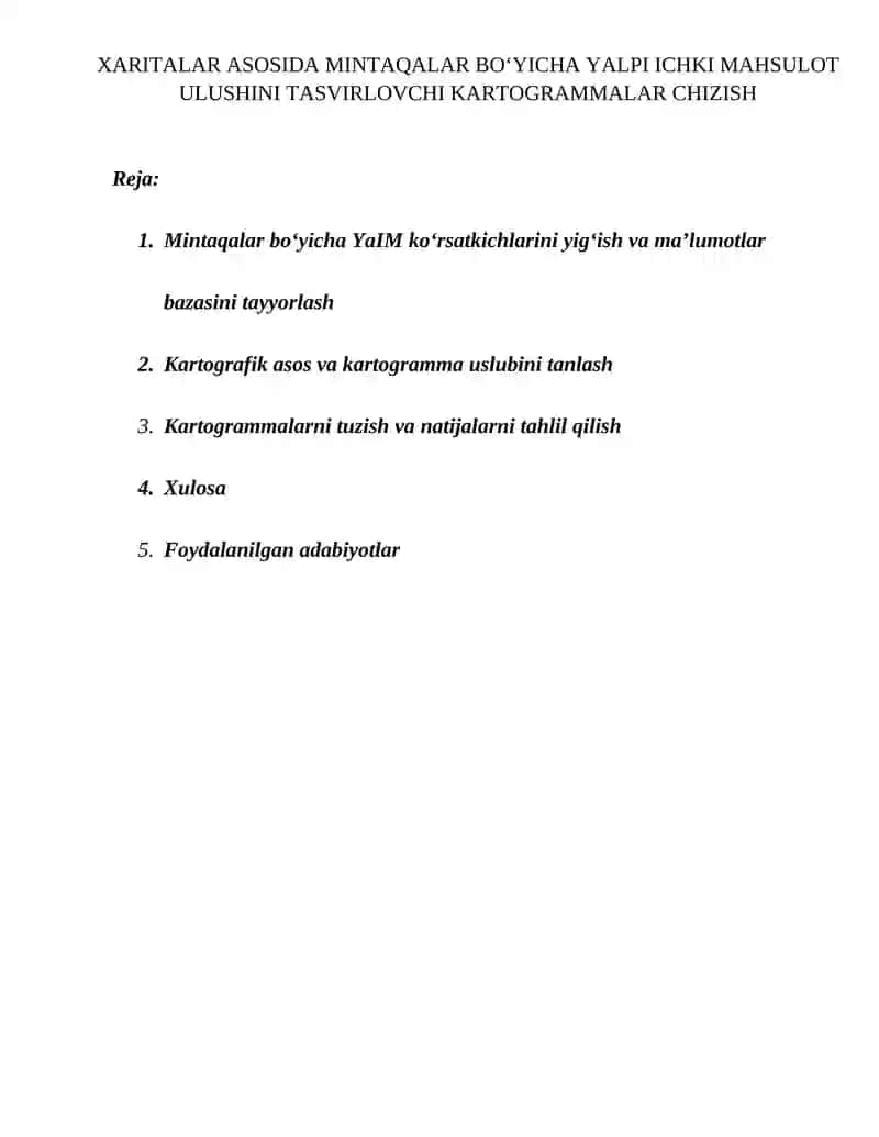 Xaritalar asosida mintaqalar bo‘yicha yalpi ichki mahsulot ulushini tasvirlovchi kartogrammalar chizish 1