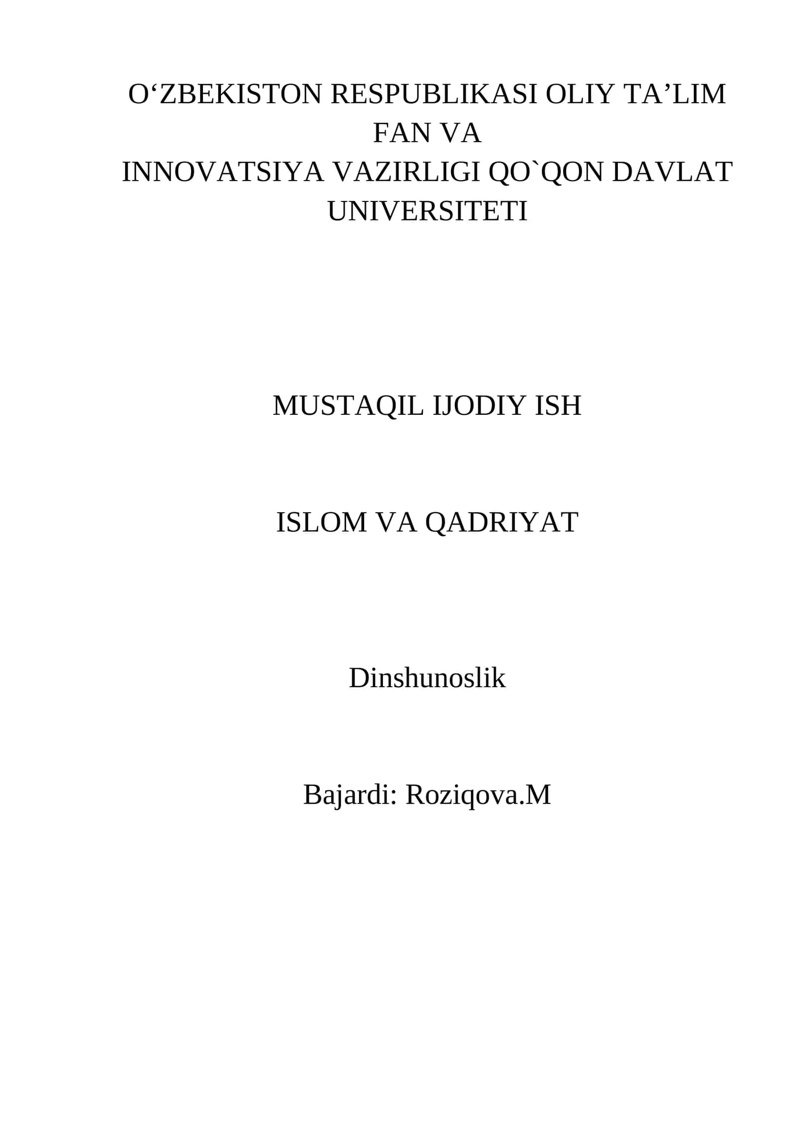 Islom va qadriyat referat 1