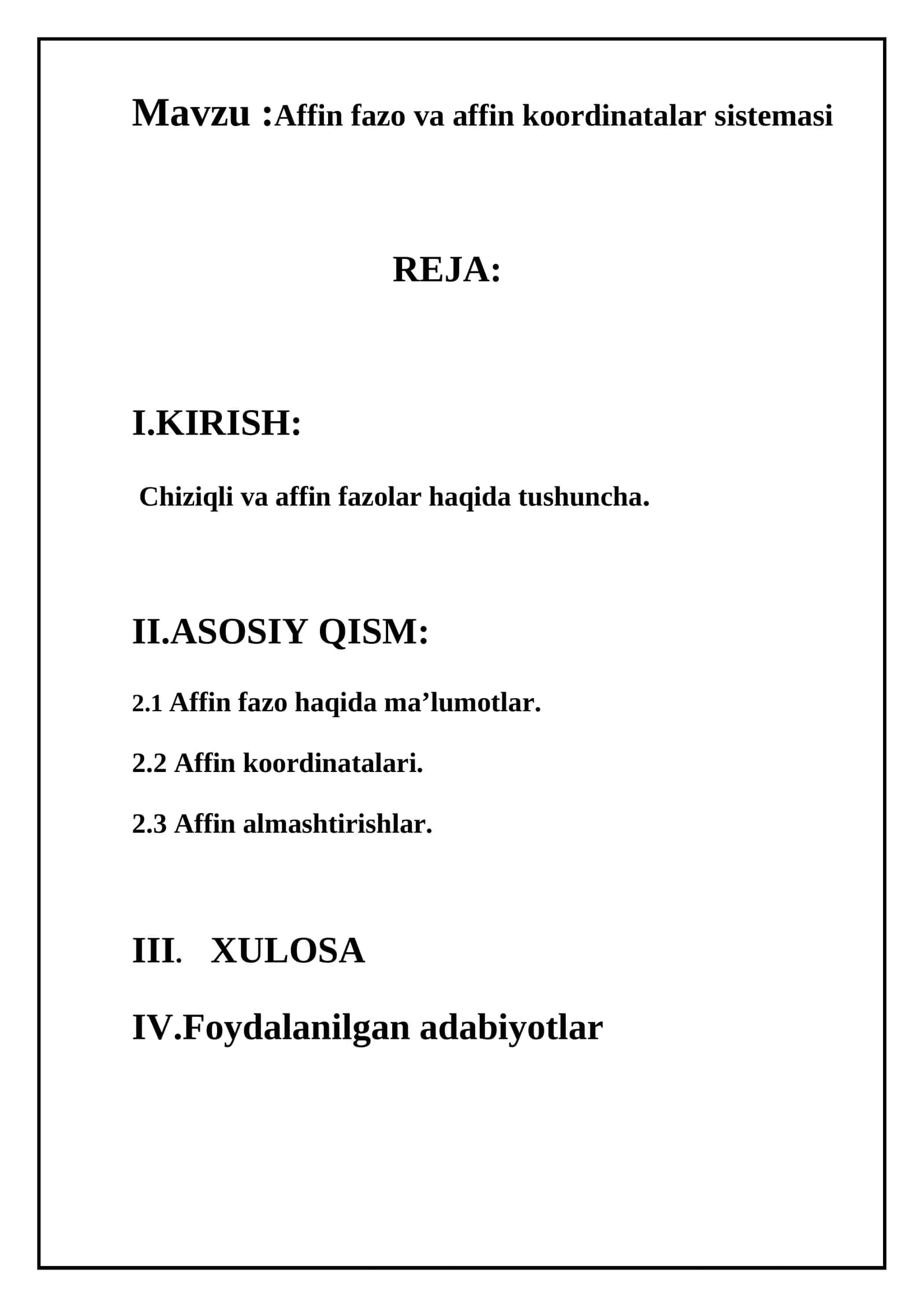 Affin fazo va affin koordinatalar sistemasi 1