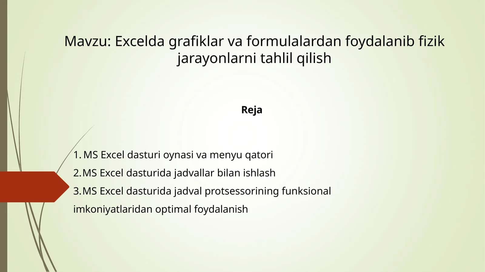 Excelda grafiklar va formulalardan foydalanib fizik jarayonlarni tahlil qilish 1
