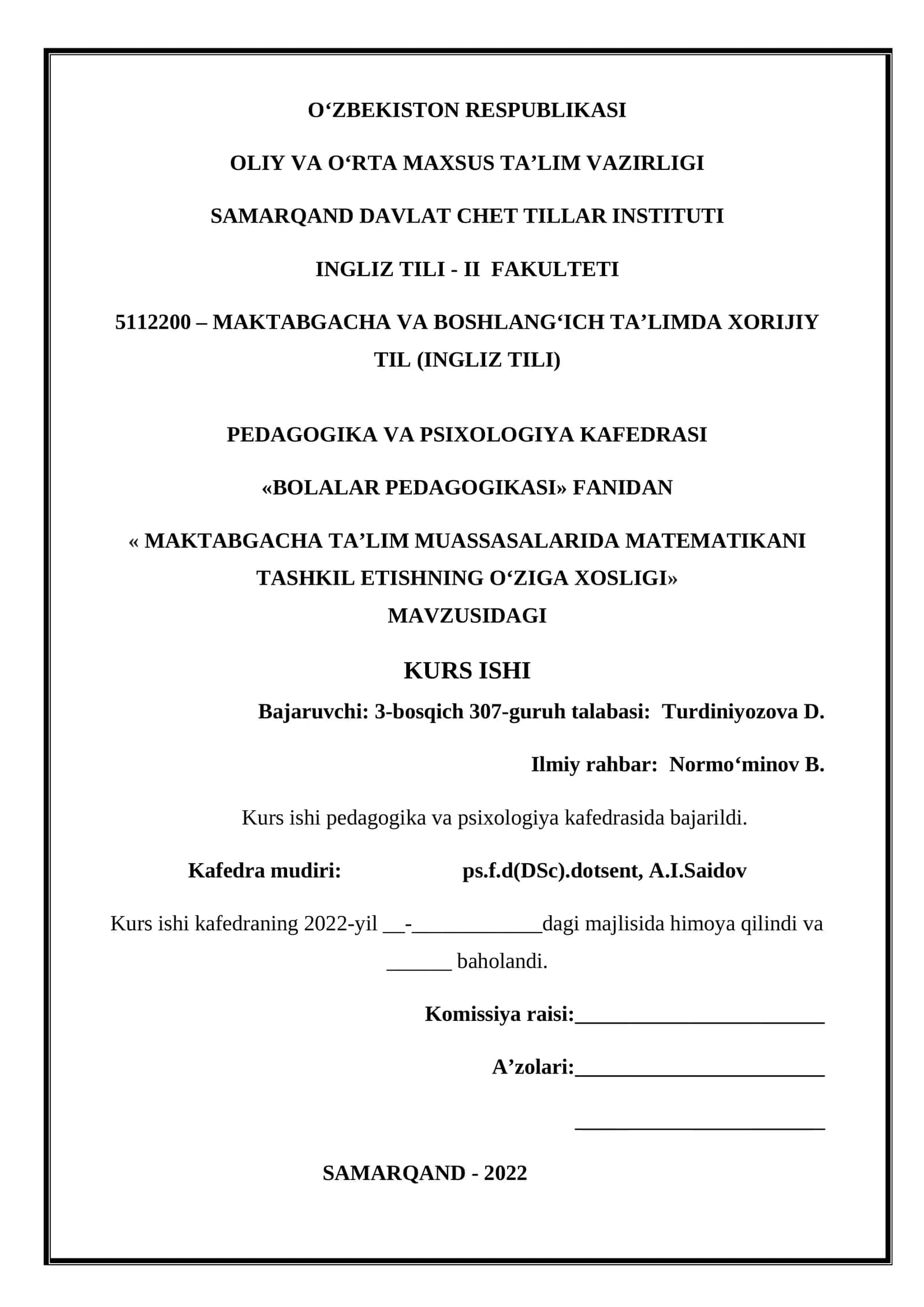 MAKTABGACHA TA’LIM MUASSASALARIDA MATEMATIKANI TASHKIL ETISHNING O‘ZIGA XOSLIGI 1