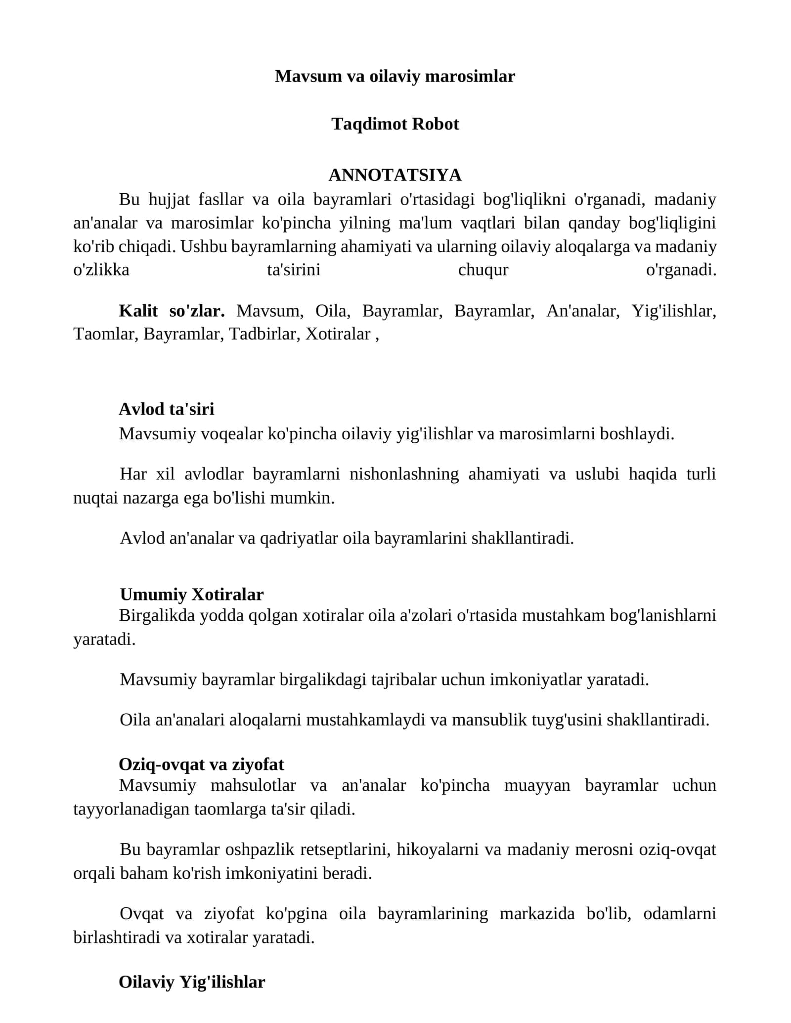 Mavsum va oilaviy marosimlar 1
